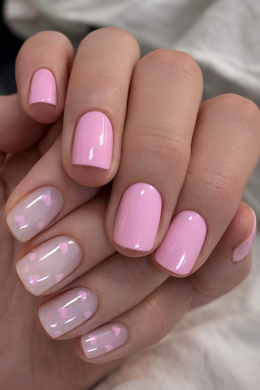 Short pink Valentines Day nails