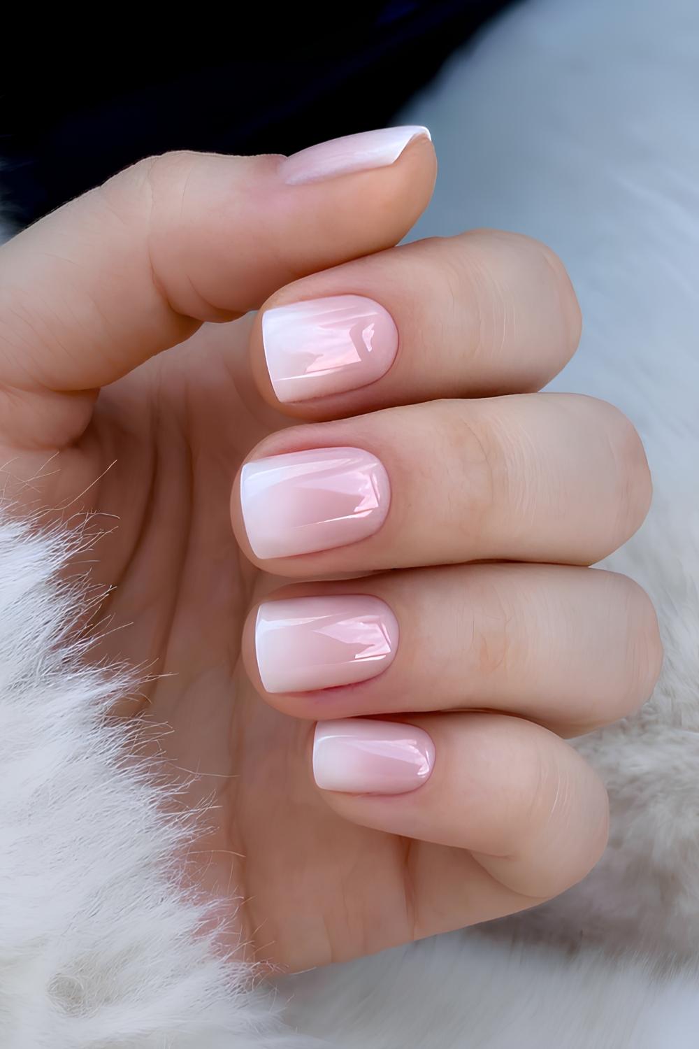 Short pink to white baby boomer nails