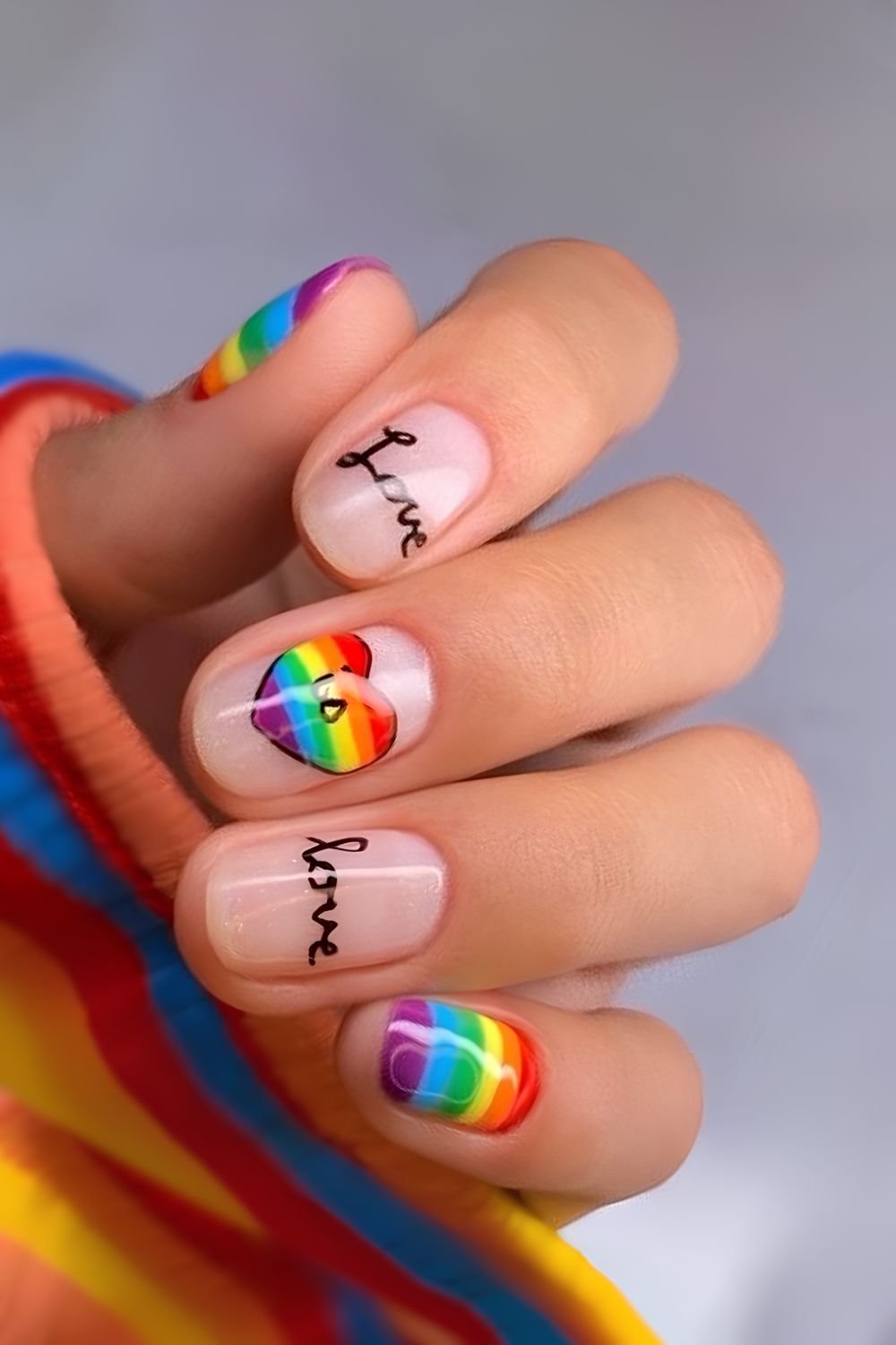 Short pride nails with love is love phrase