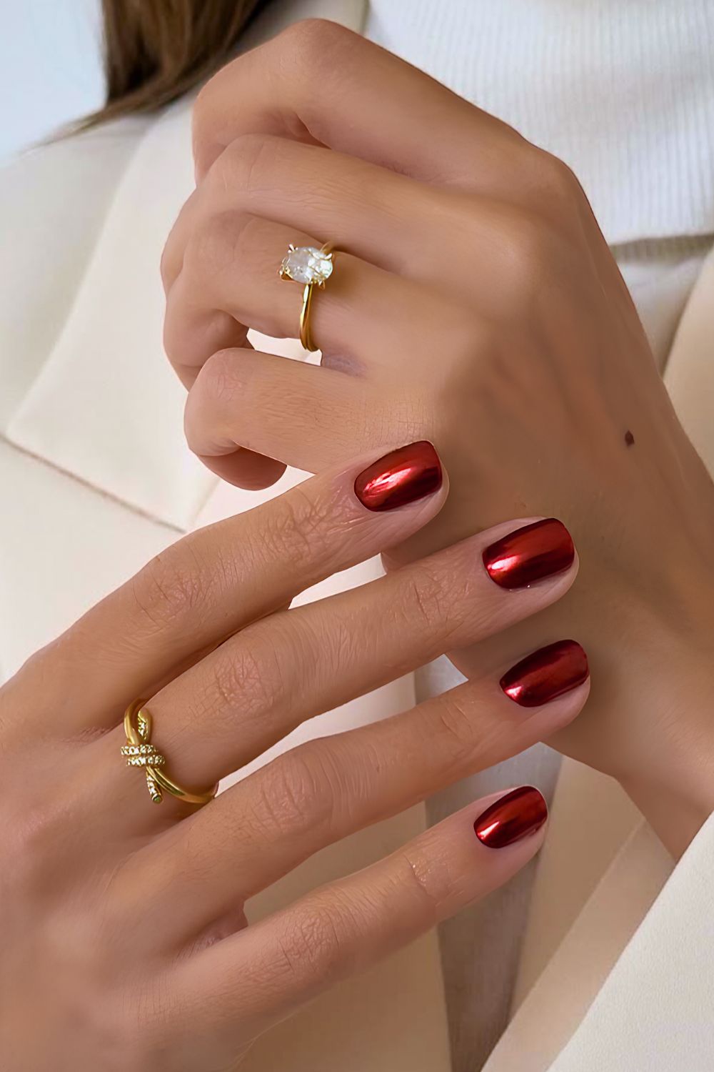 Short red chrome nails