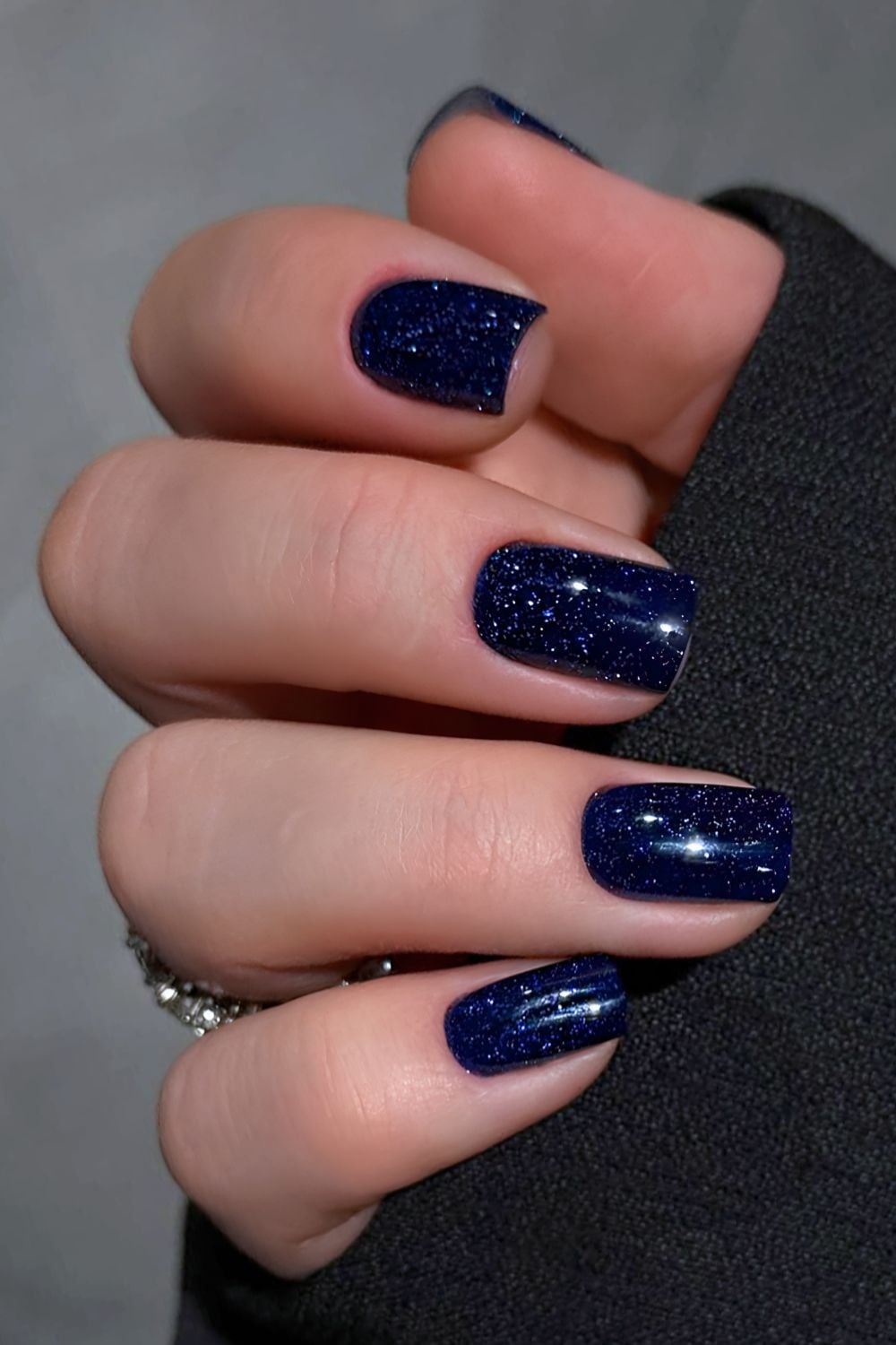 Short shimmery navy blue nails