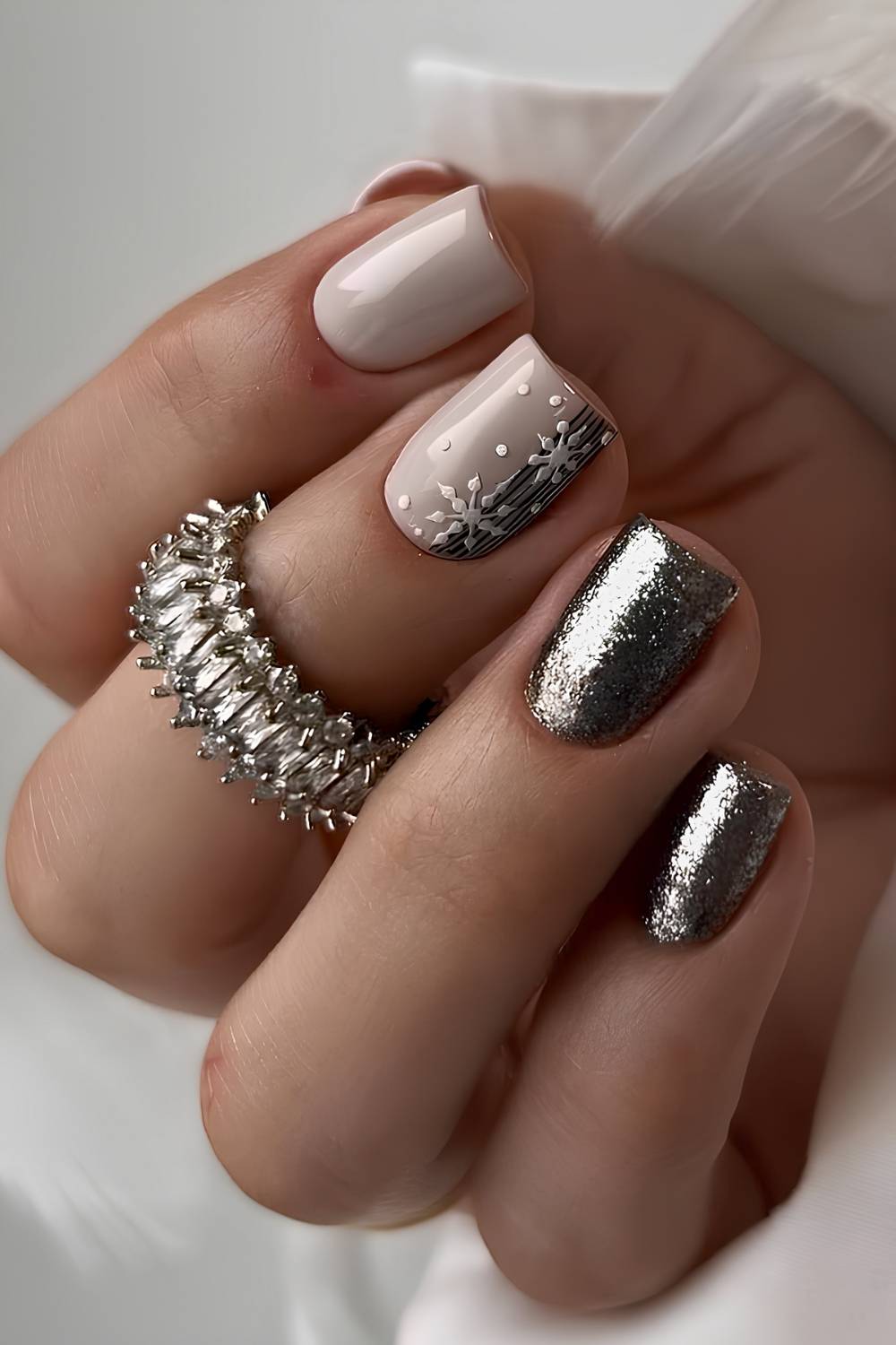 Silver and gray Christmas nails