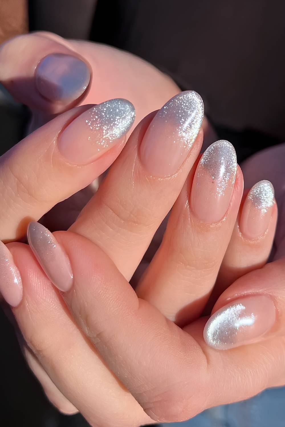 Silver cat eye ombre nails