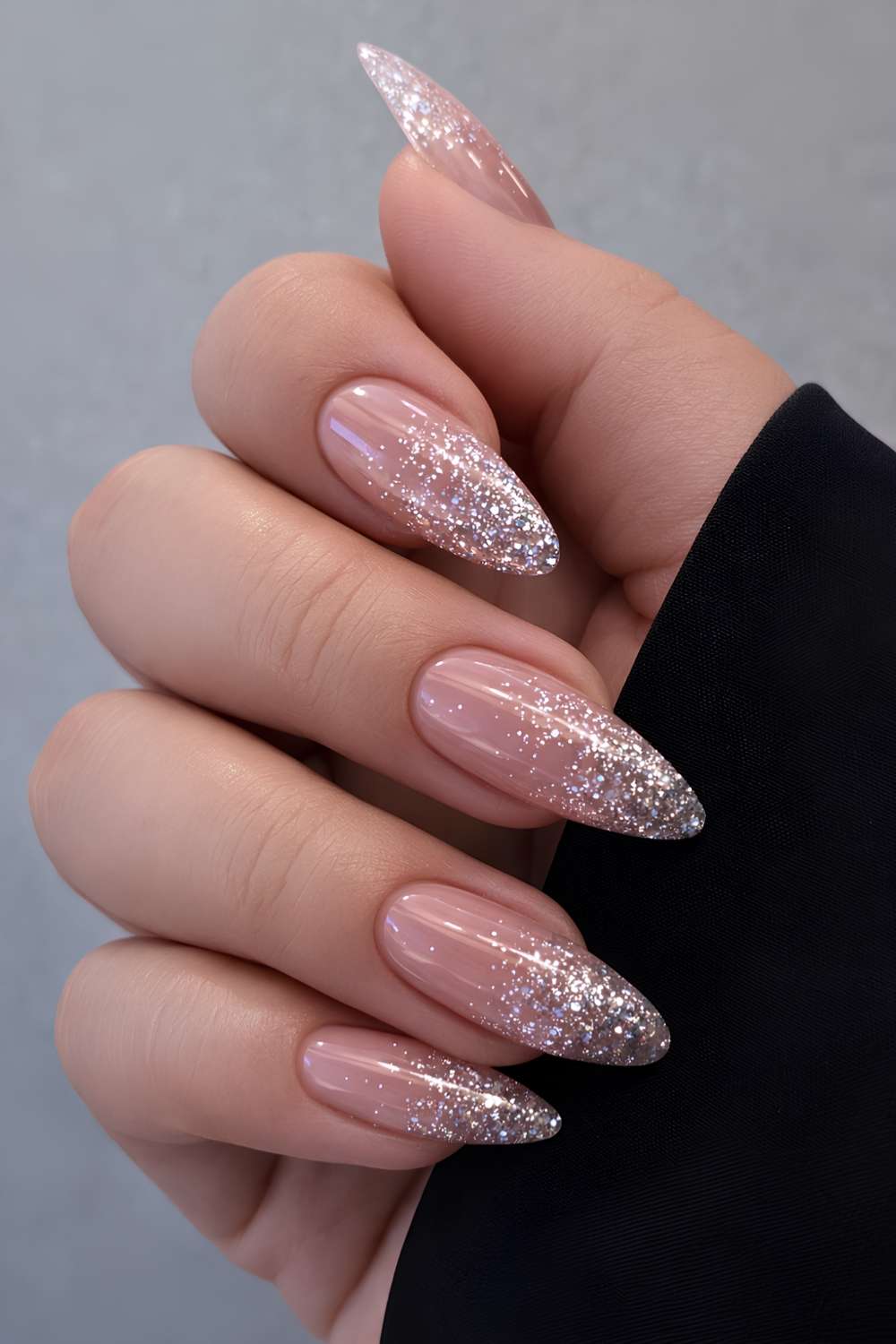 Silver glitter ombre manicure