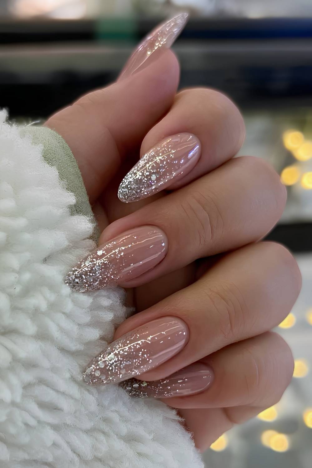 Silver glitter ombre nail design
