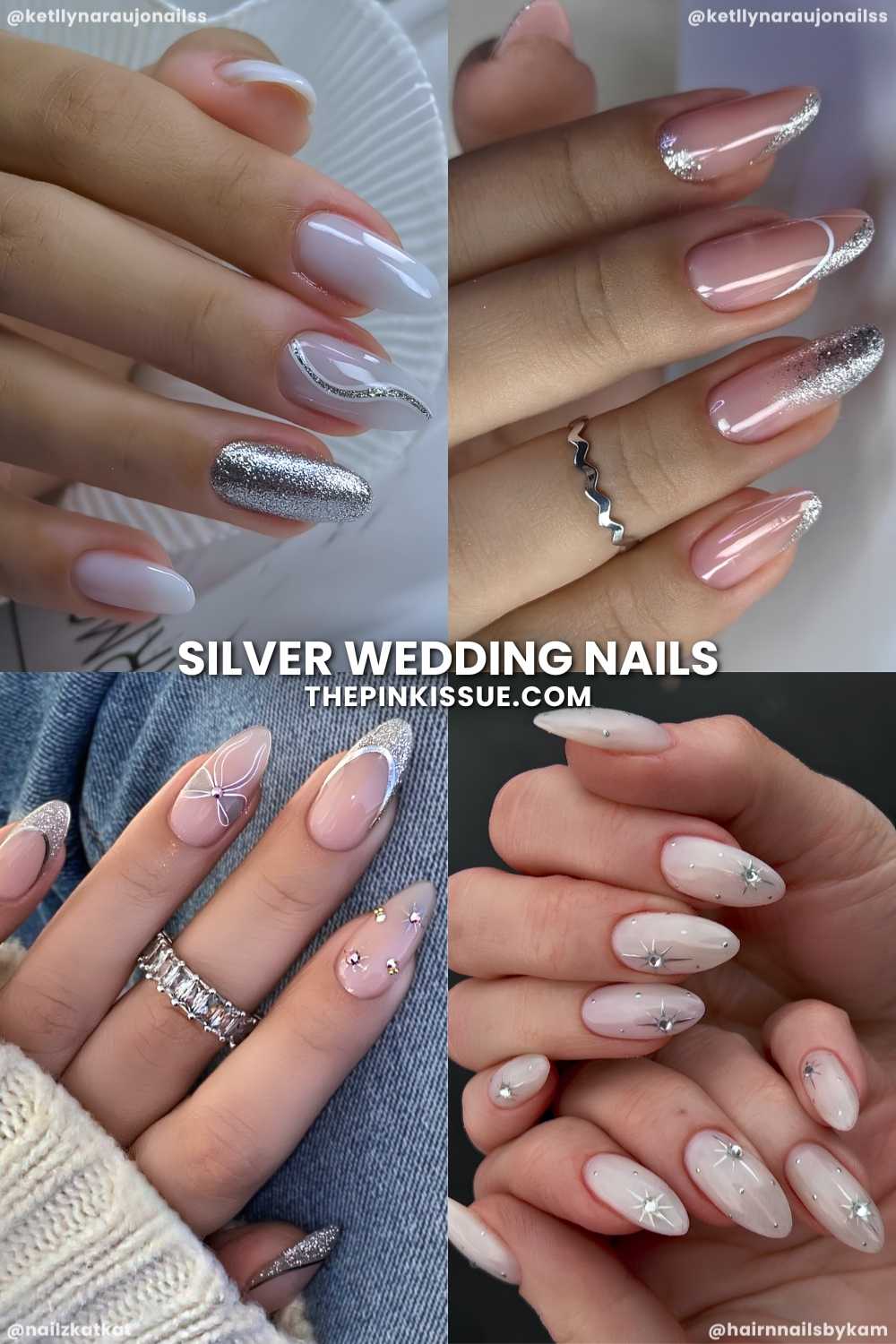 Silver wedding nail art