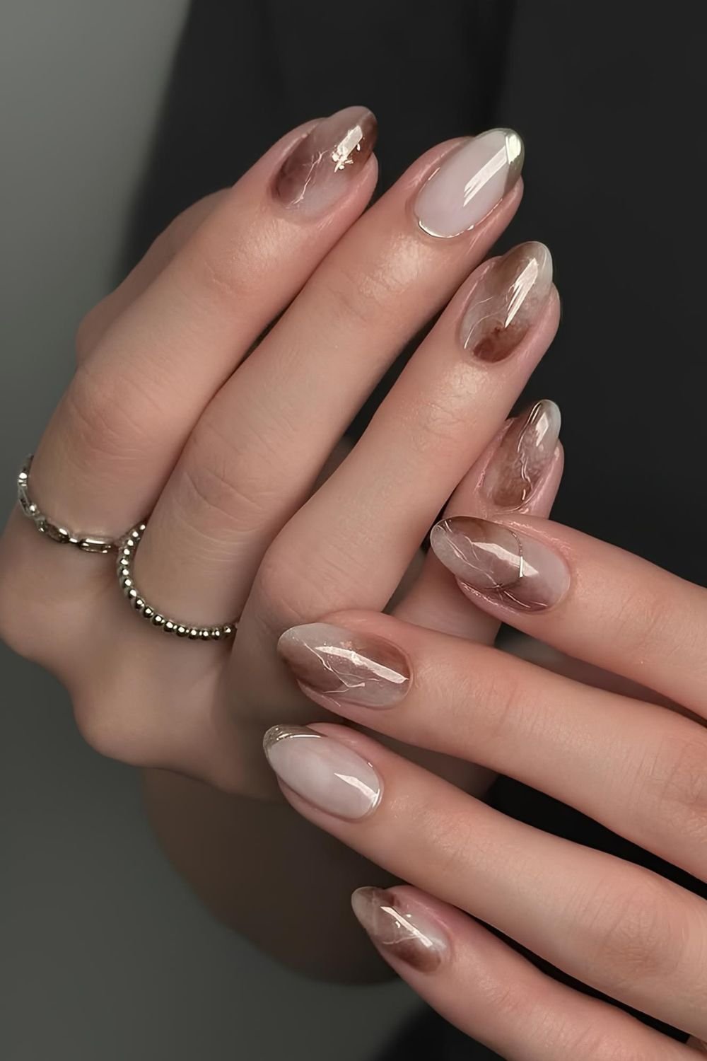 Smoky quartz inspired marble nails