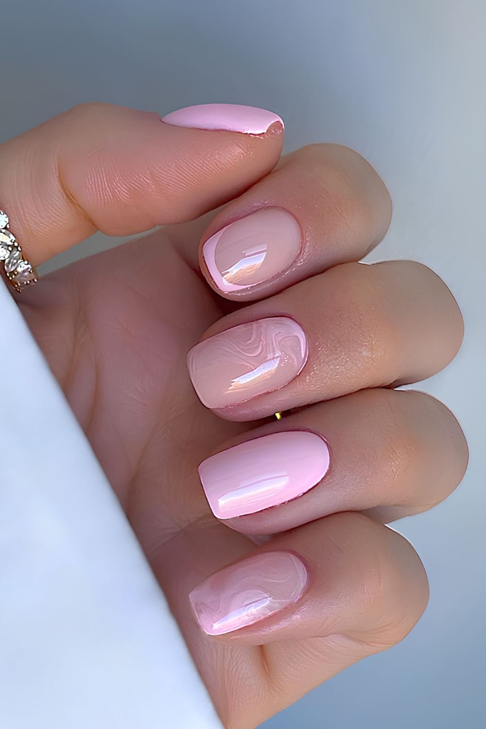Soft pastel pink solid and marble nails