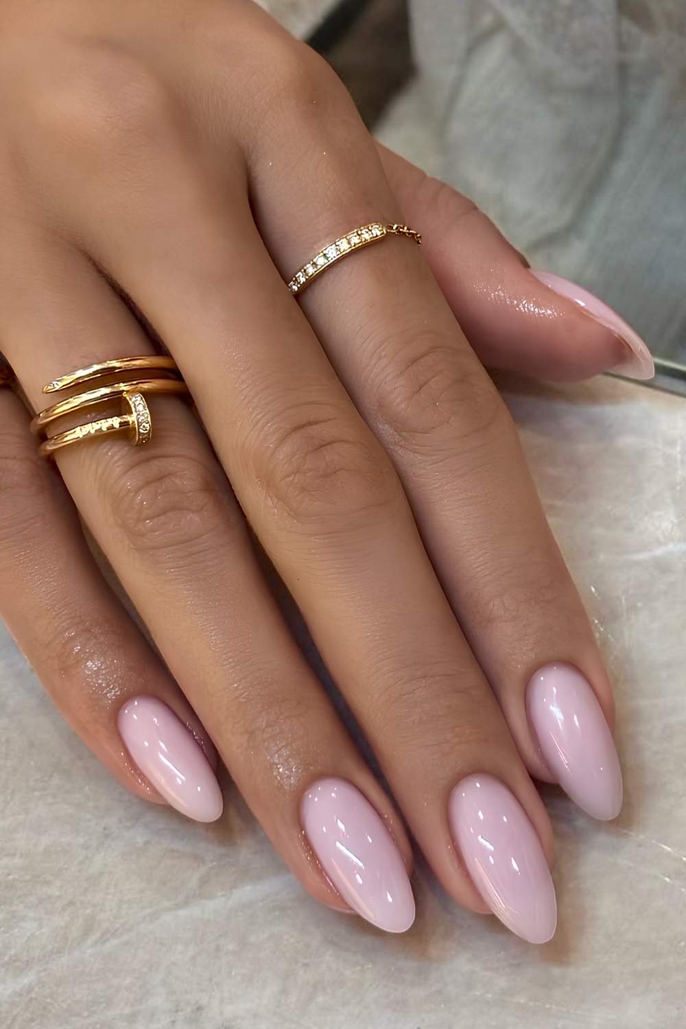 Soft pink almond nails