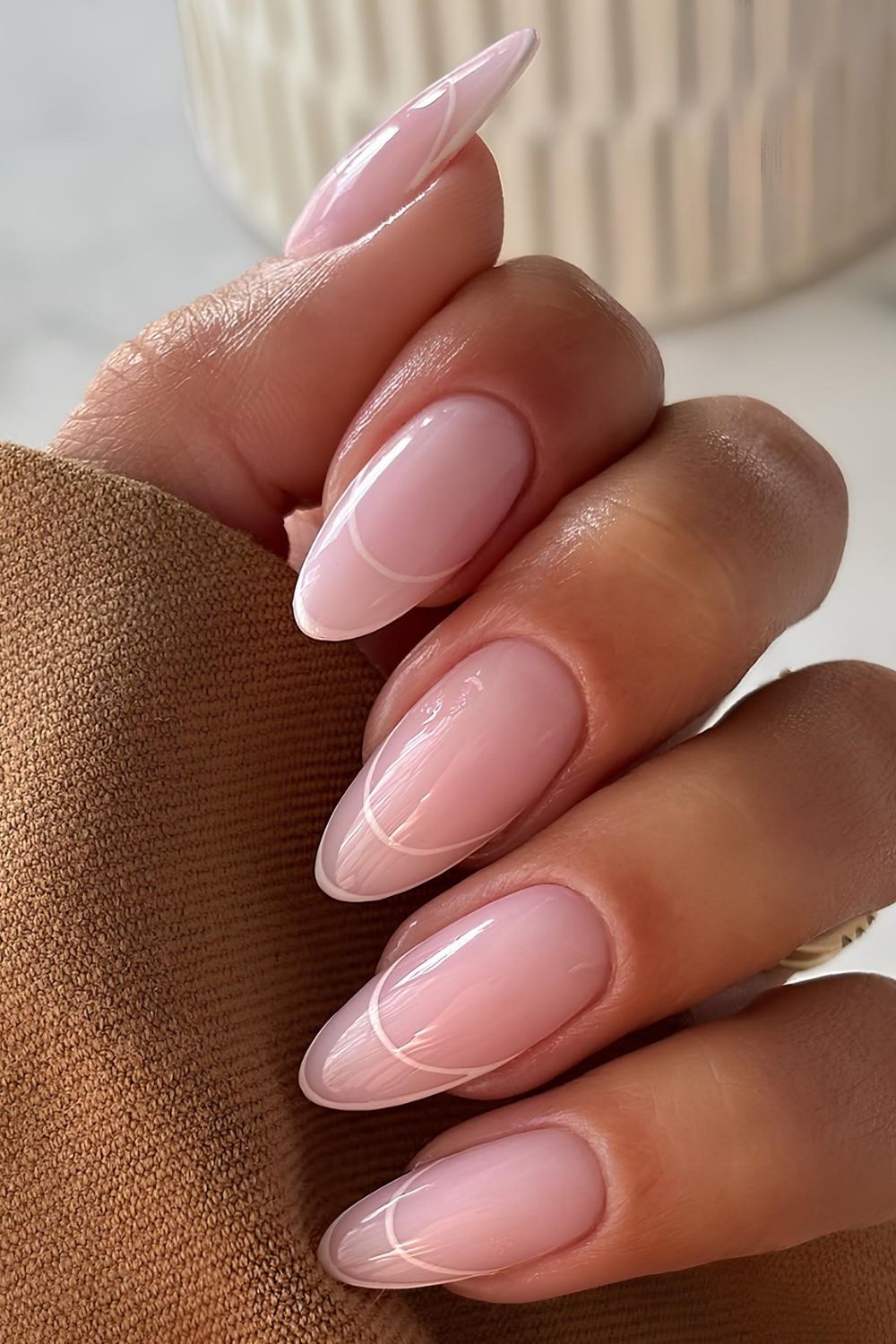 Soft pink double French nails