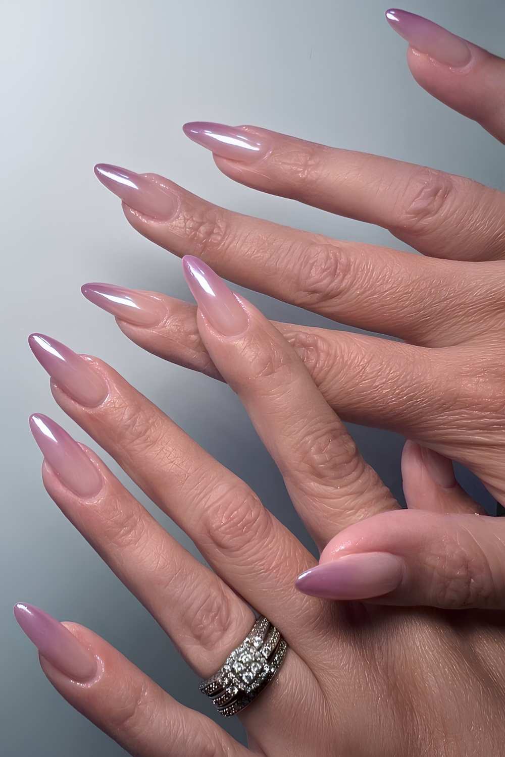 Soft purple chrome ombre nails