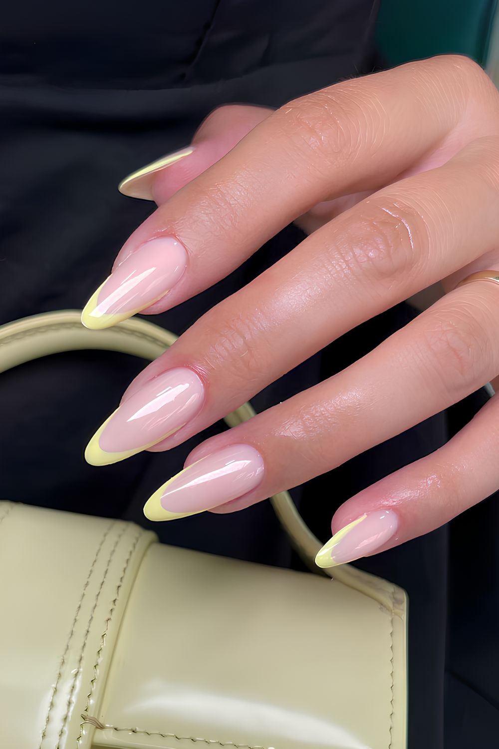 Soft yellow French manicure