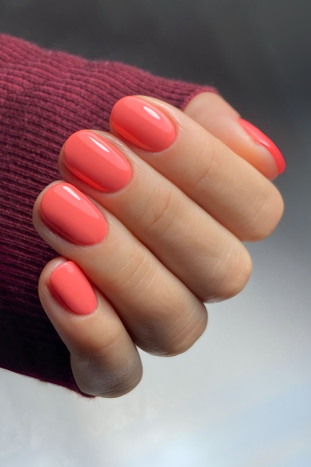 Solid Coral orange nails