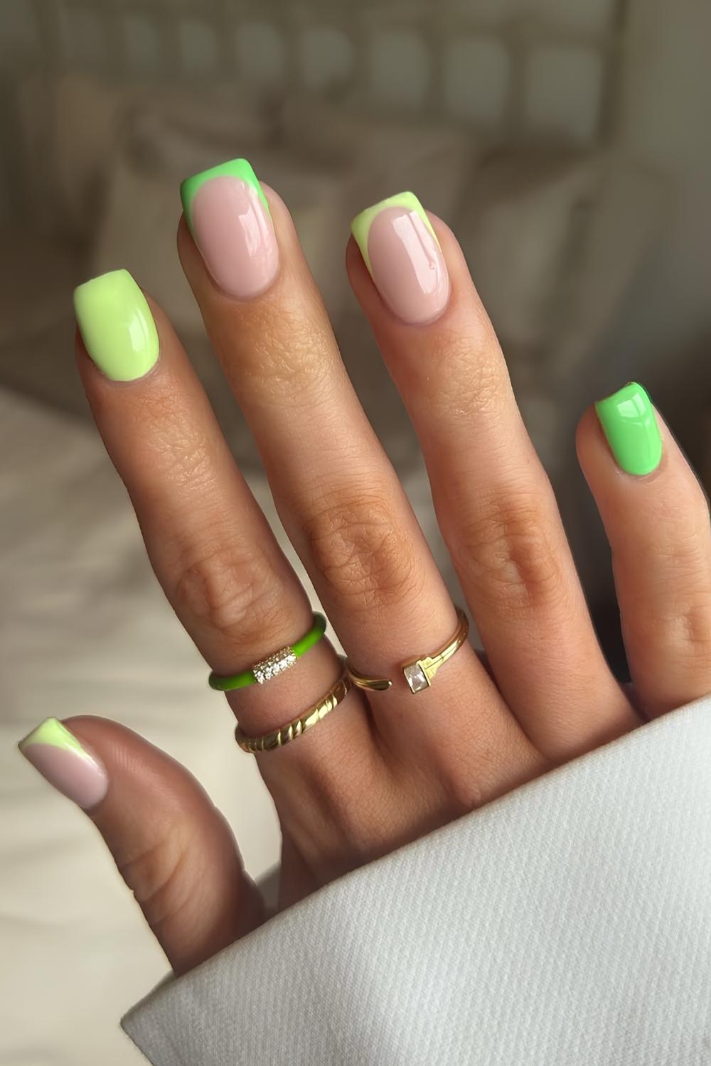 Solid and French mix nails in two shades of green