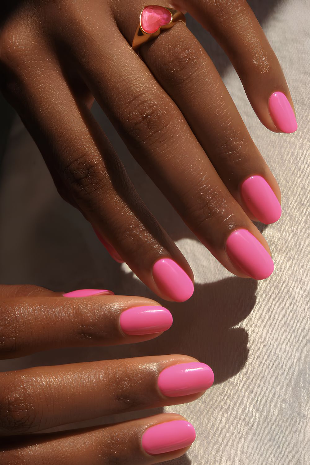 Solid bubblegum pink manicure