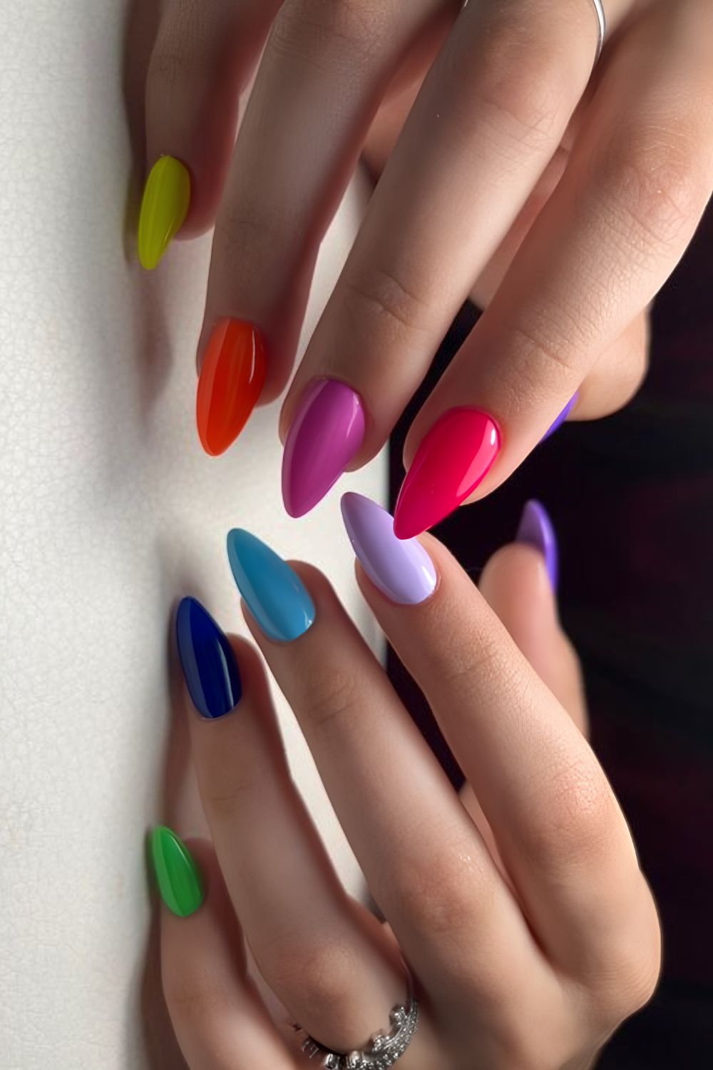 Solid color skittle manicure