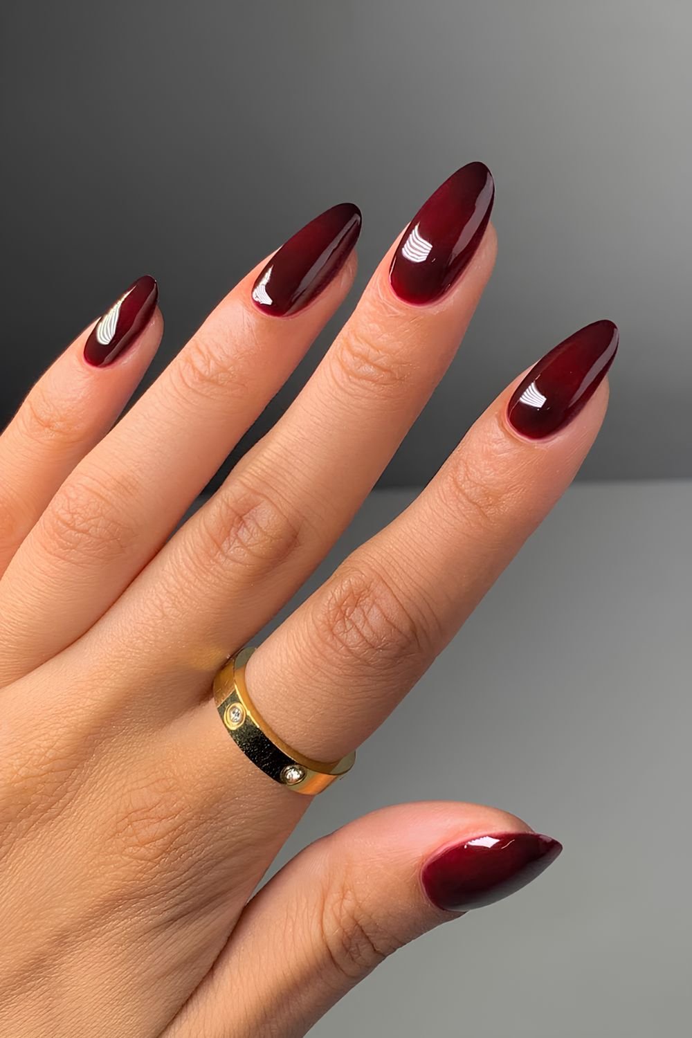 Solid deep burgundy nails