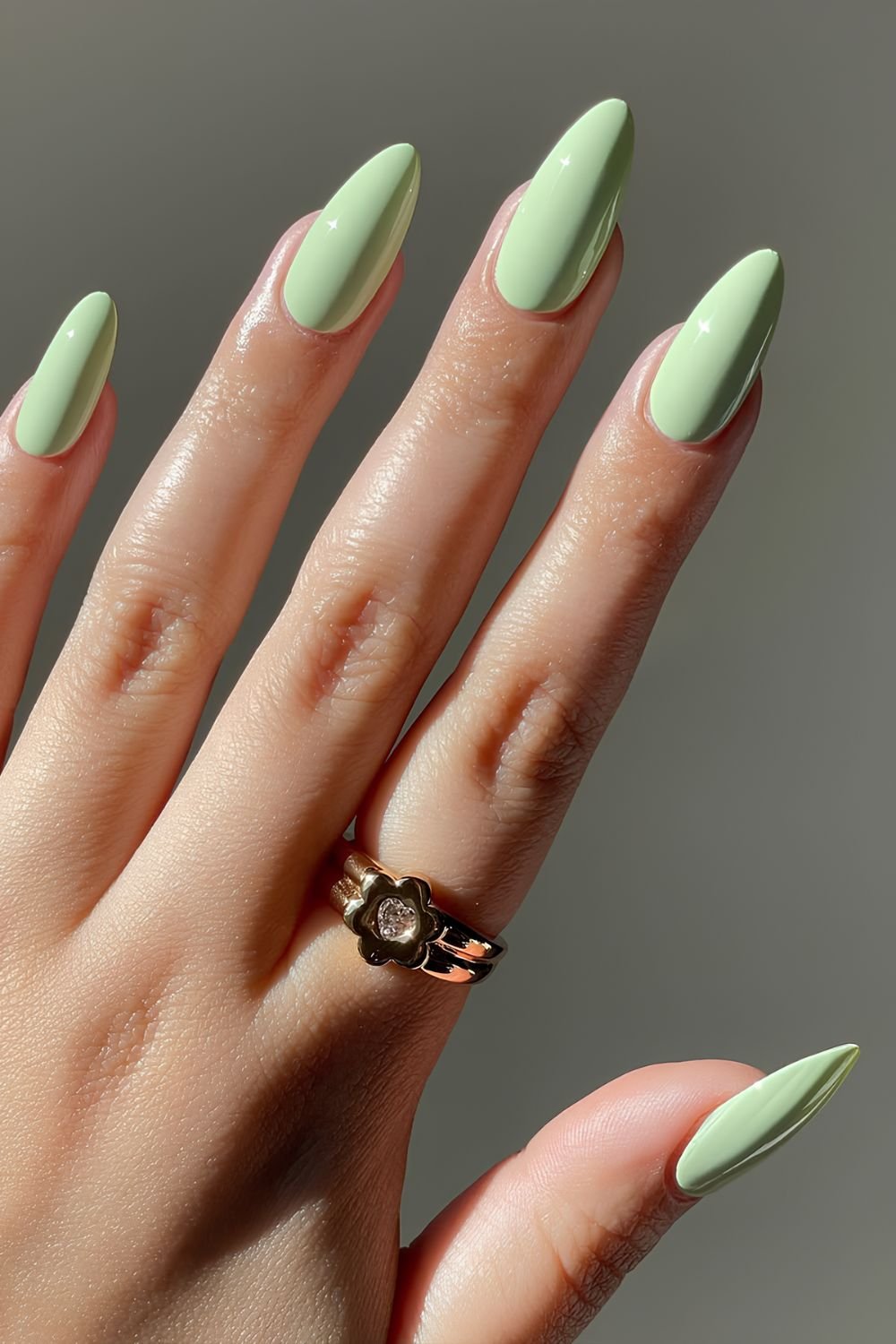 Solid mint green almond nails