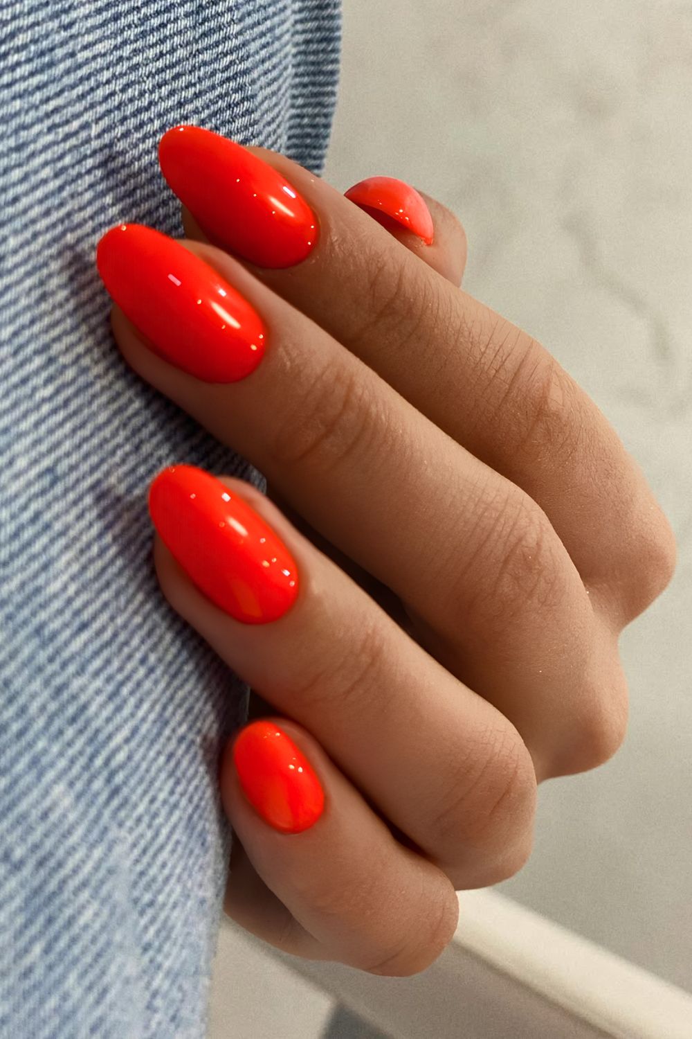 Solid neon orange nails