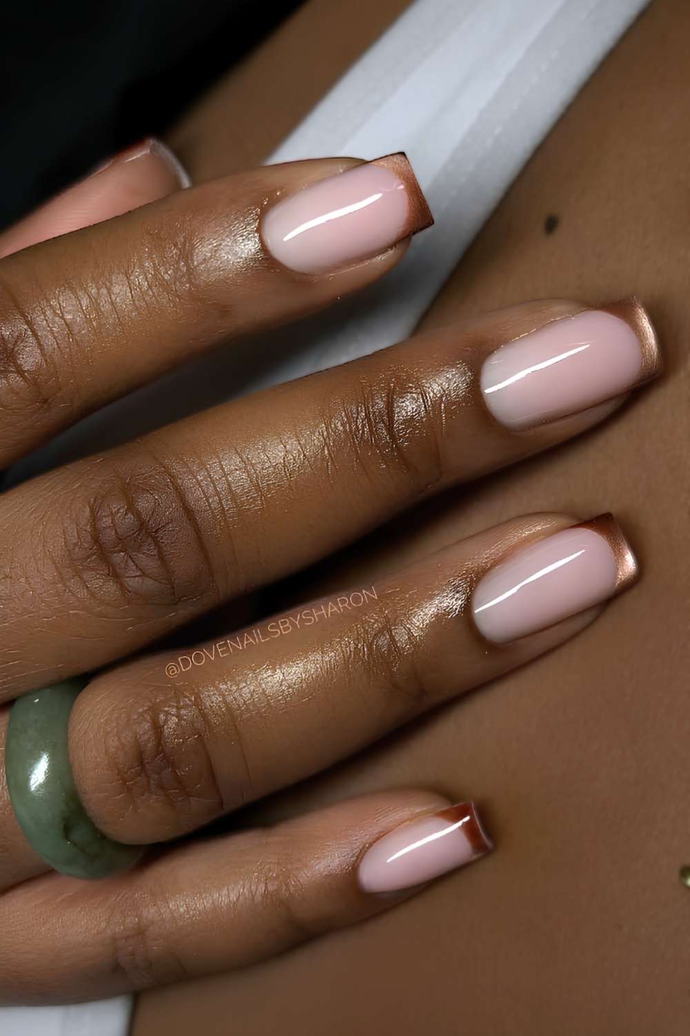 Square brown cat eye French mani