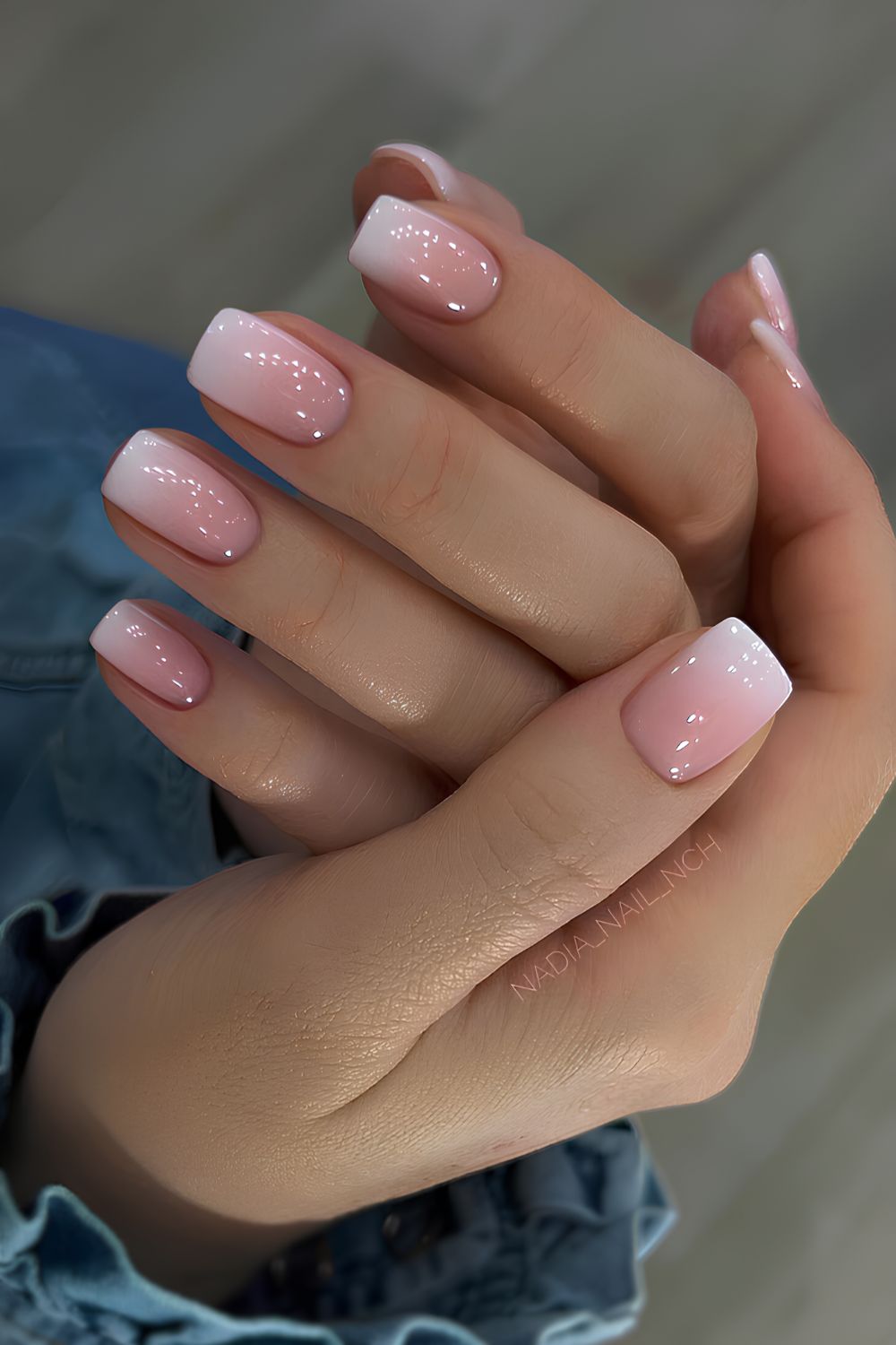 Square white to pink ombre nails