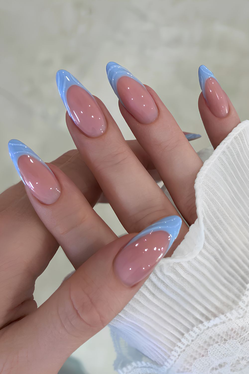 Textured blue French manicure