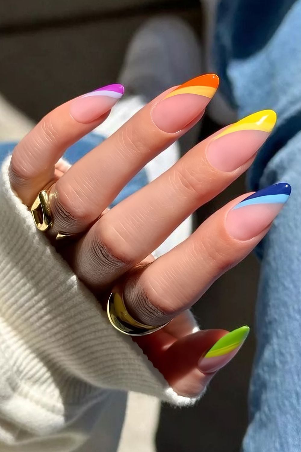 Two toned colorful side french tips