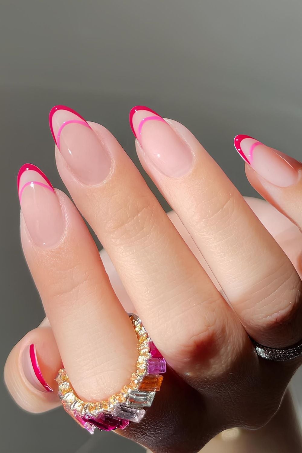 Two toned pink double French nails