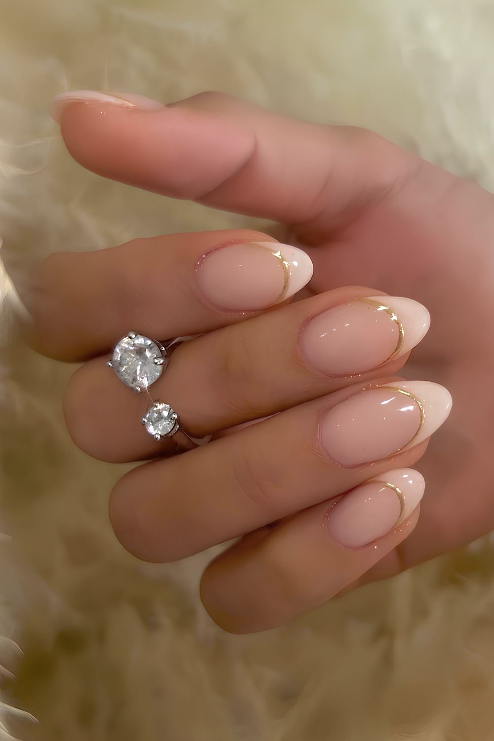 Vanilla French mani with gold outlines