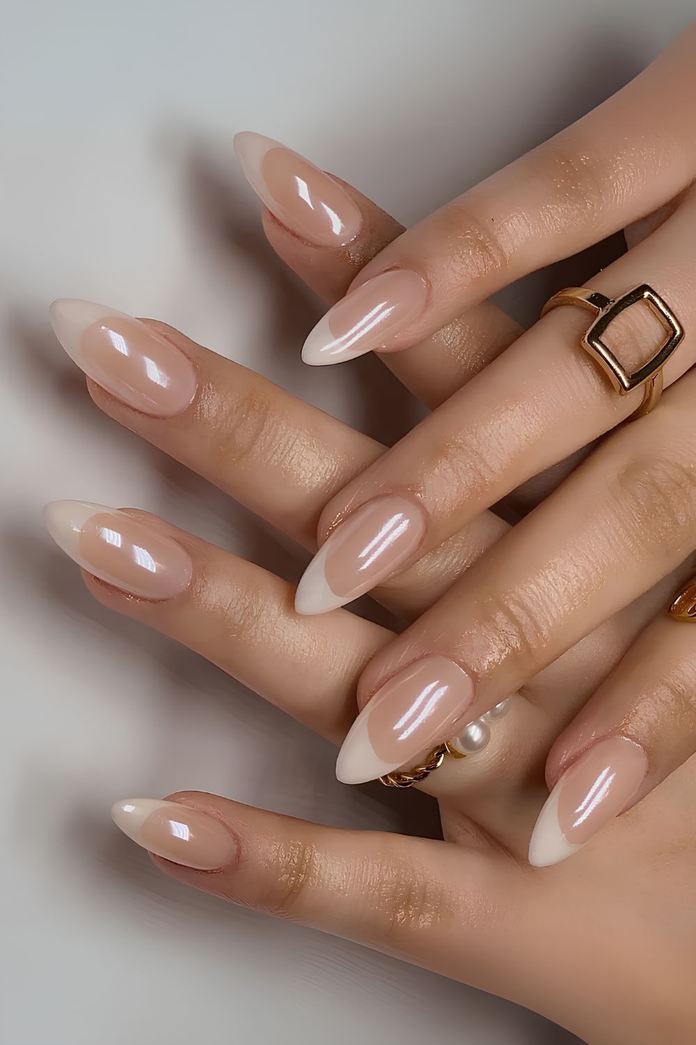 Vanilla chrome French tip nails