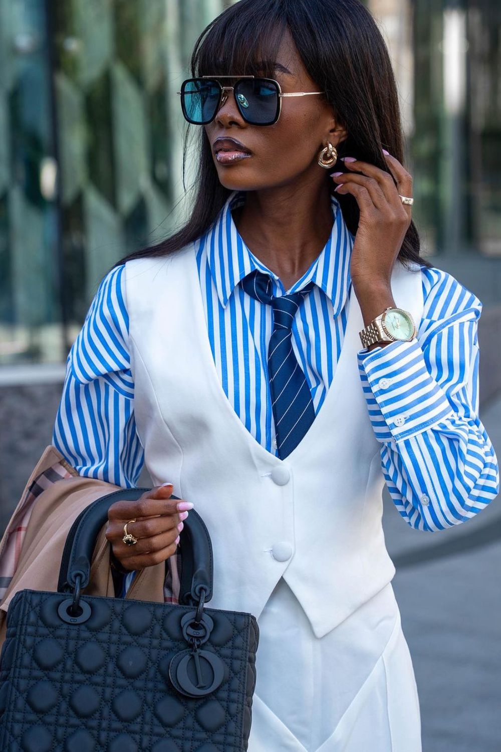 Striped shirt, vest and striped tie outfit