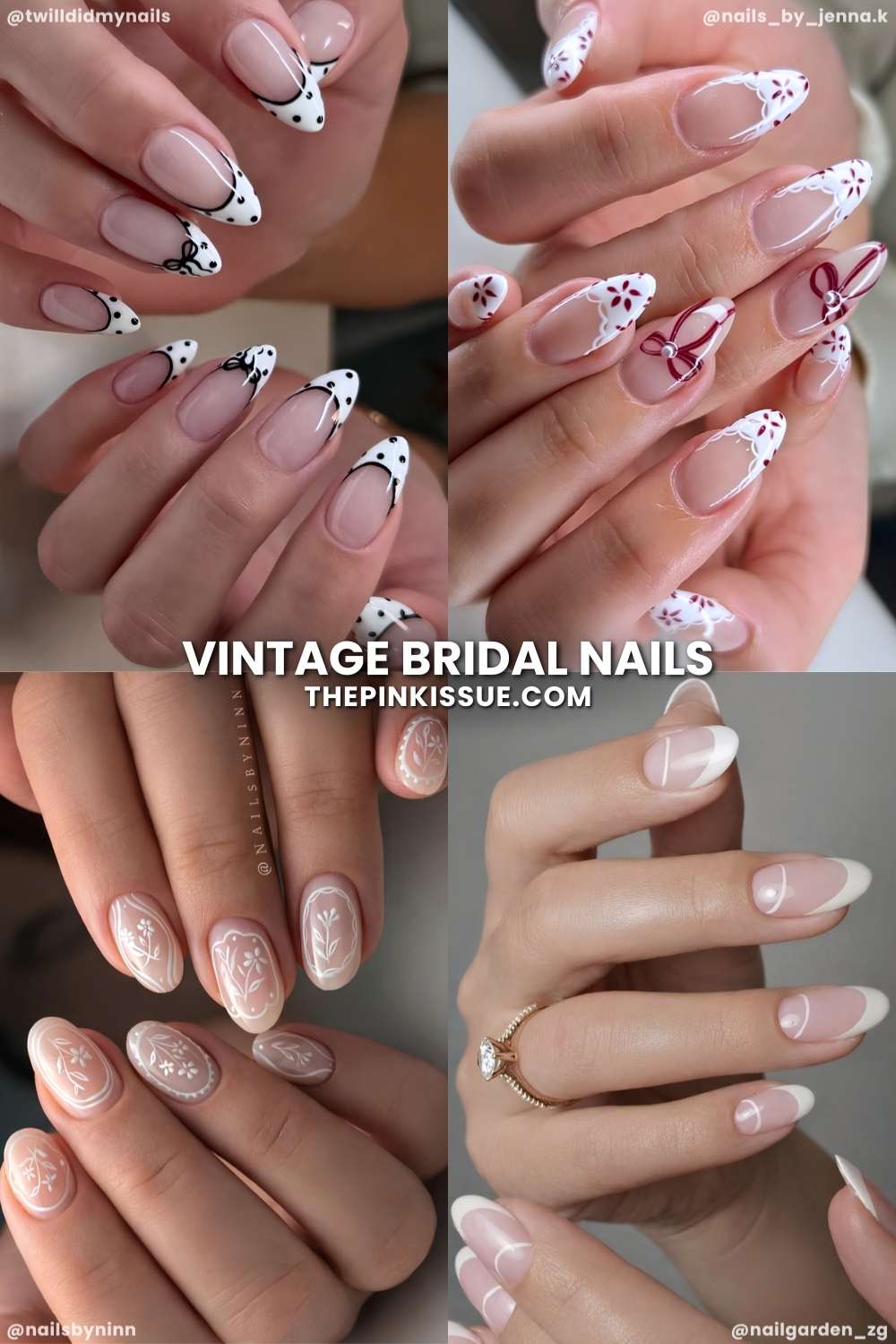 Vintage inspired bride nails