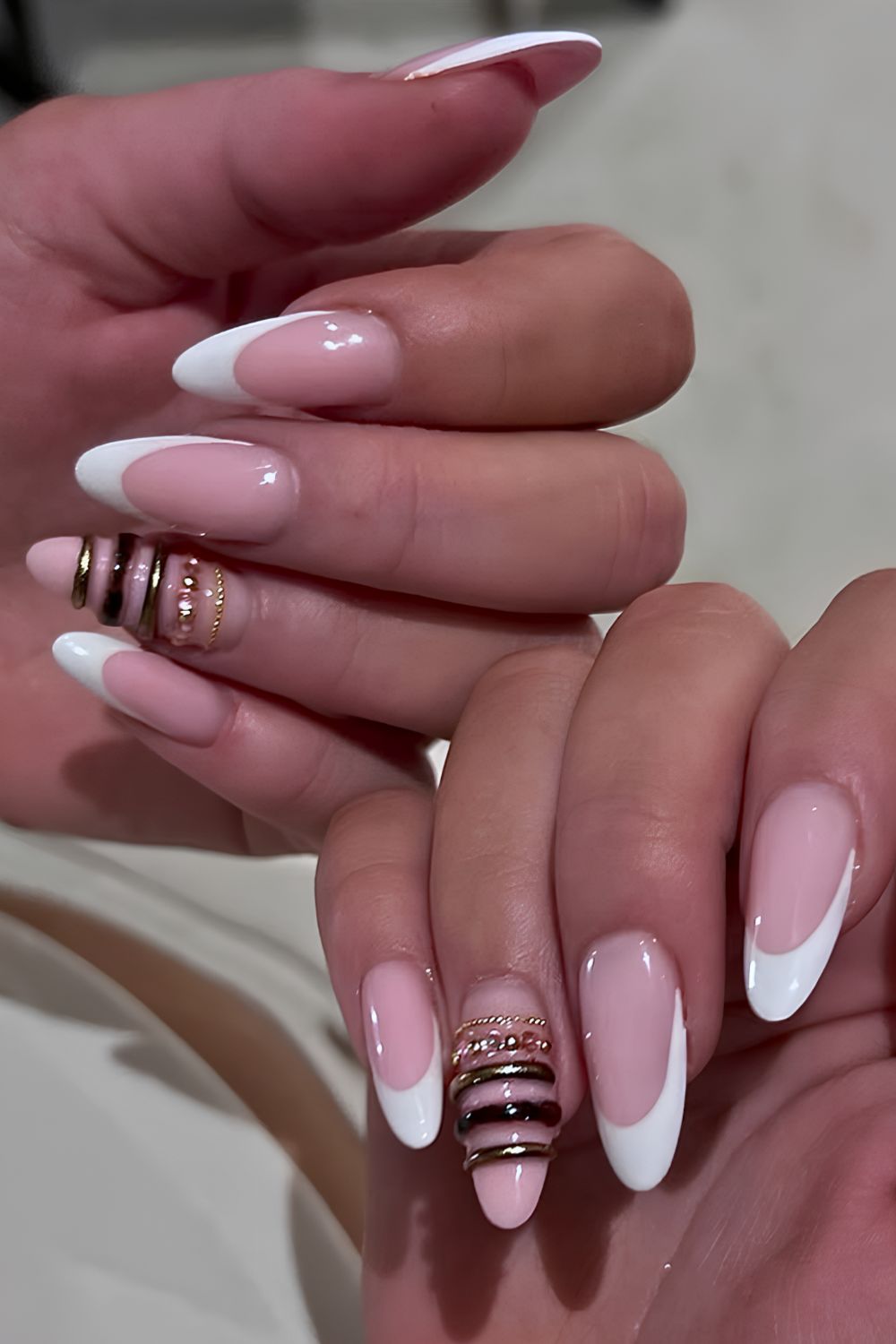 White French mani with bangle art