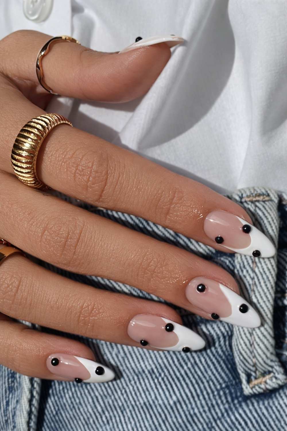 White French mani with black studs