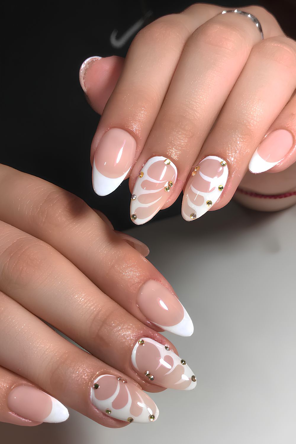 White French mani with butterfly art