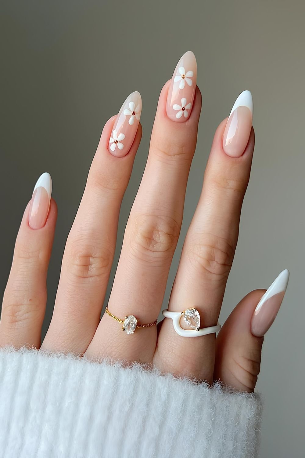 White French mani with flowers