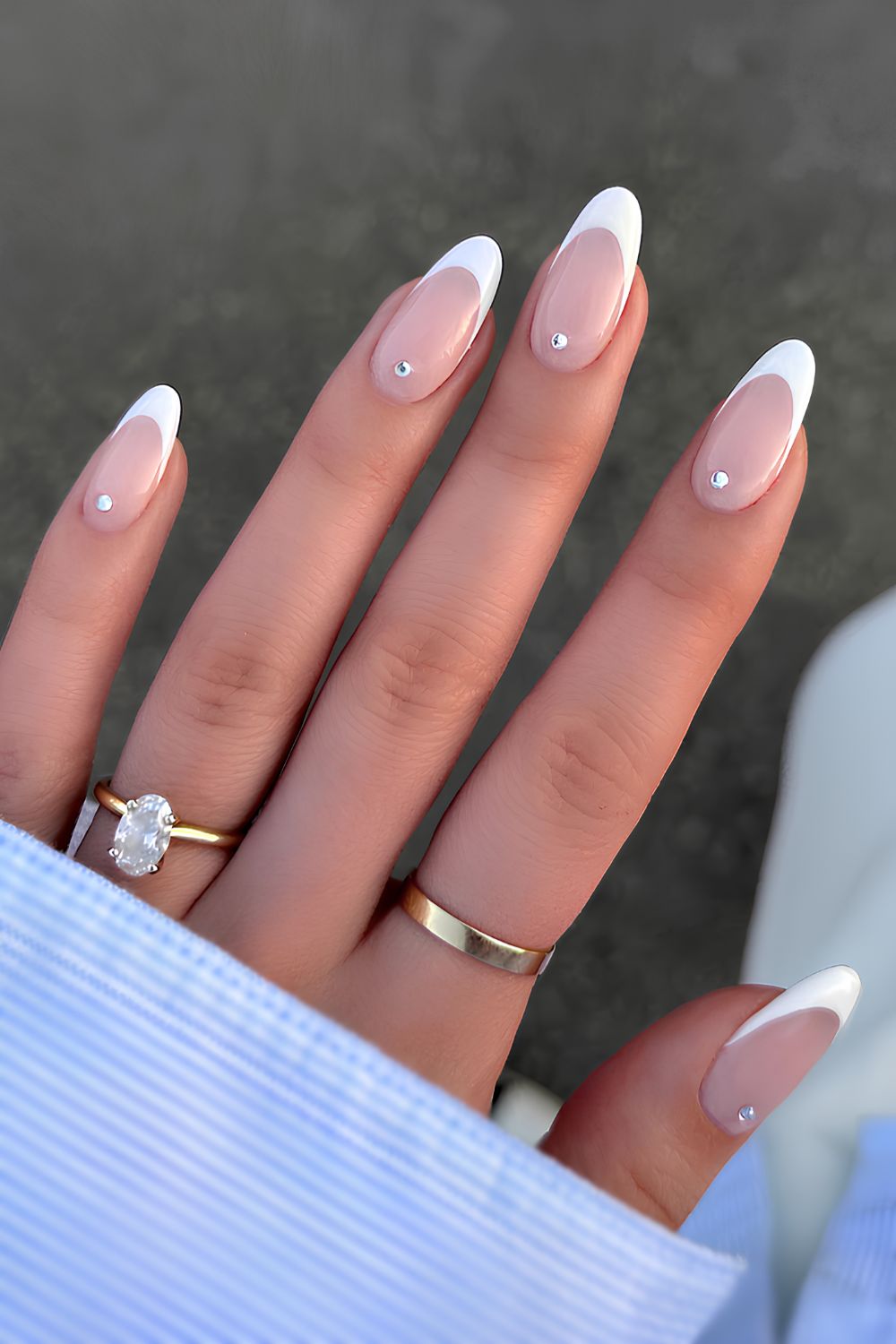 White French manicure with rhinestones