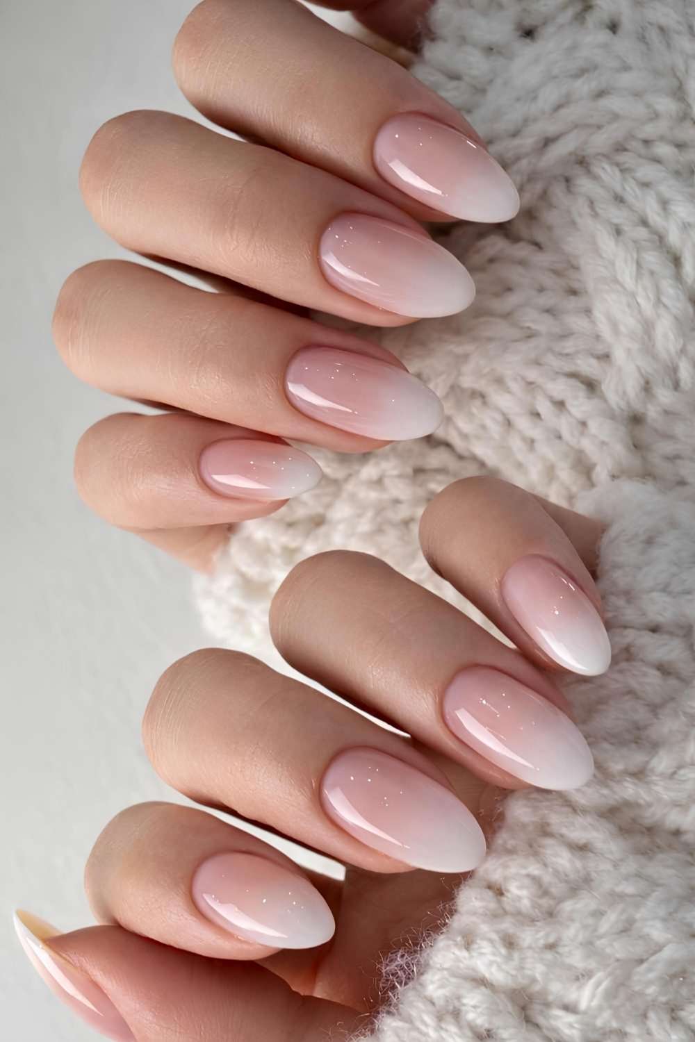 White and pink winter ombre nails