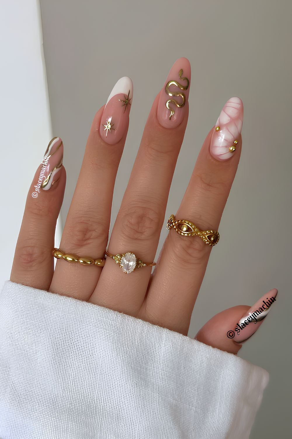 White and silver mix and match manicure