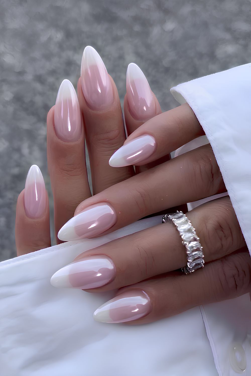 White chrome French tip manicure