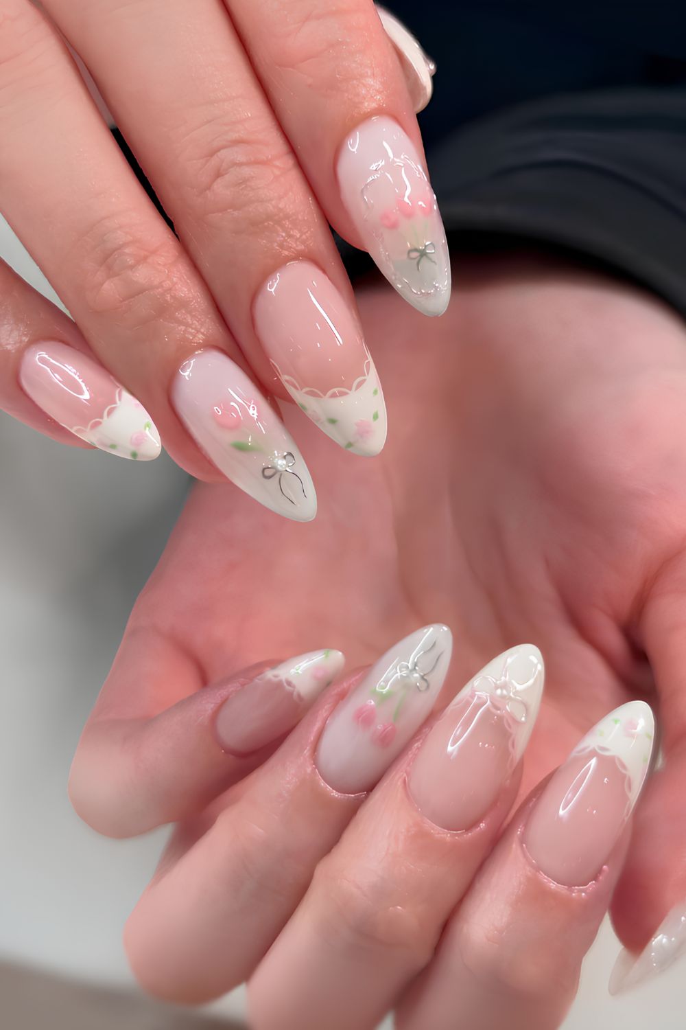 White coquette french with tulips and bows