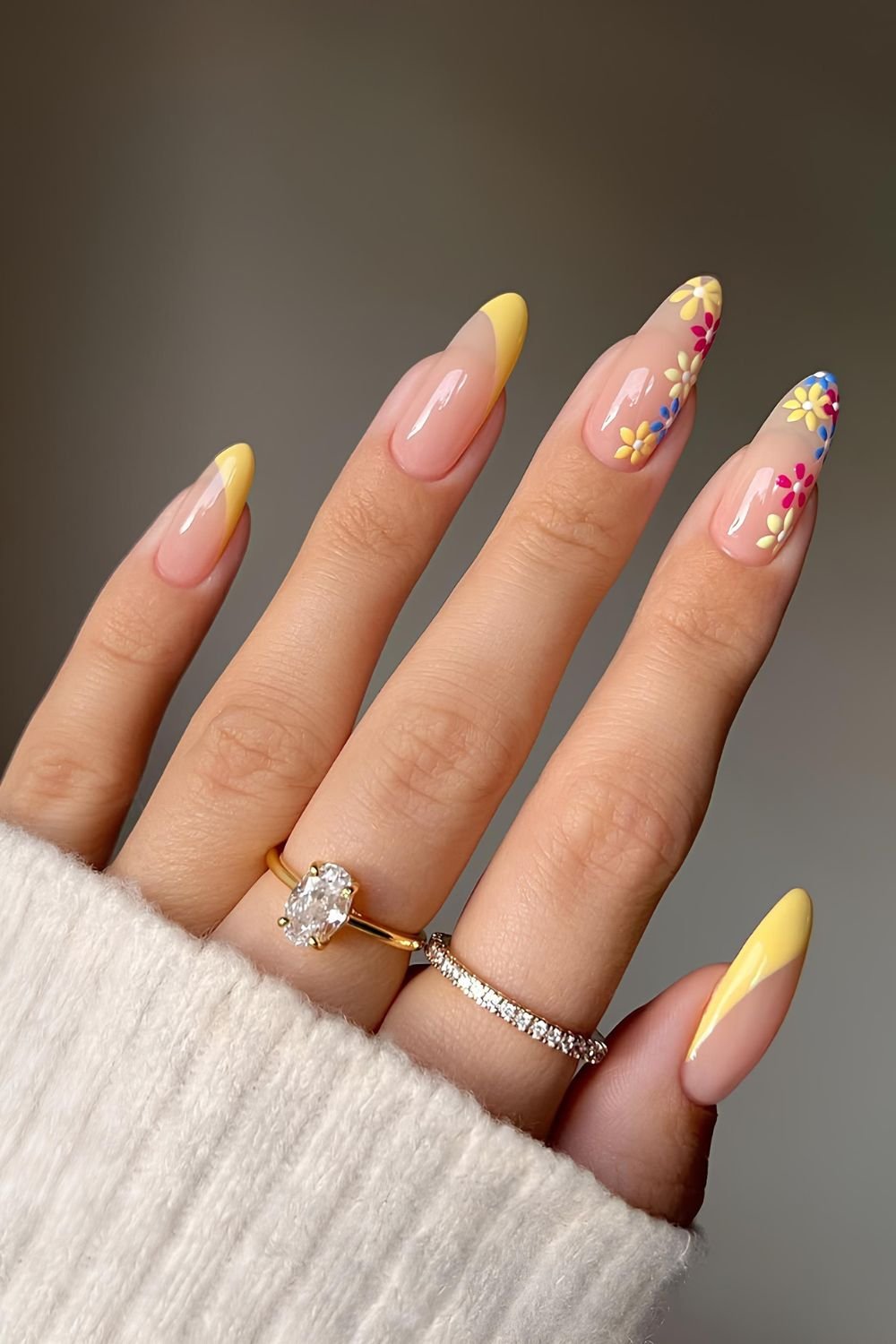 Yellow and floral side French Tips