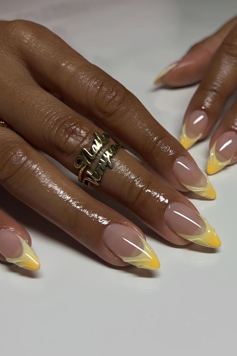 Yellow gradient textured French nails