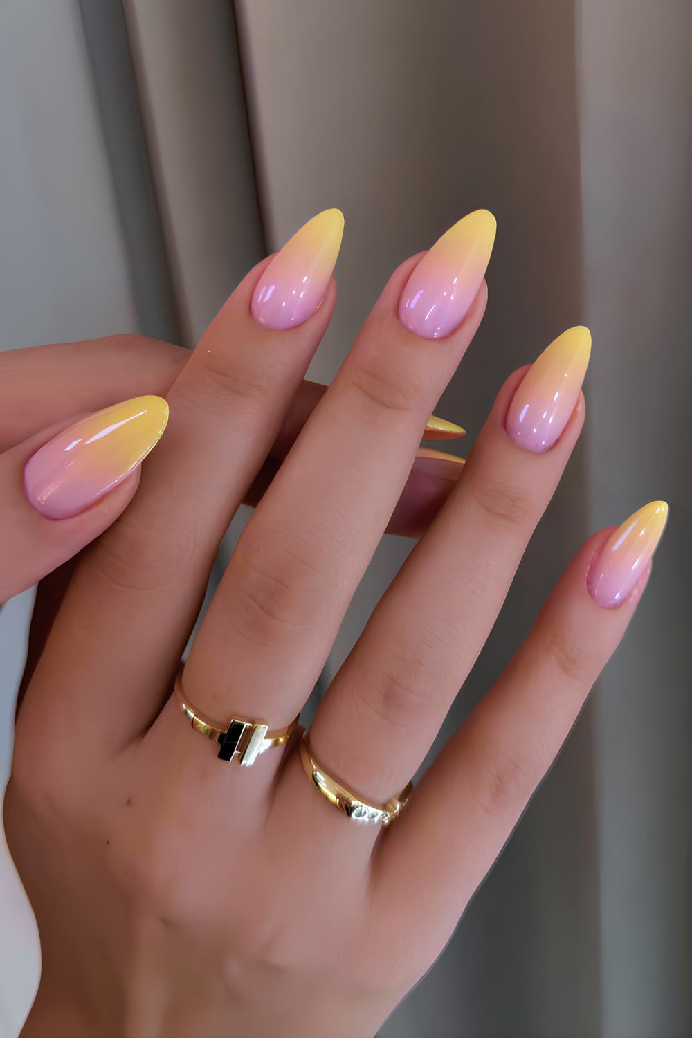 Yellow to pink ombre manicure