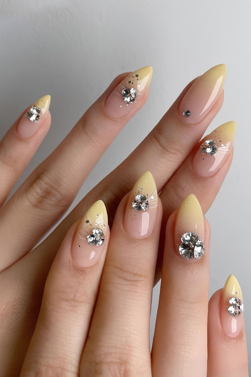 Yelow ombre french tips with gems